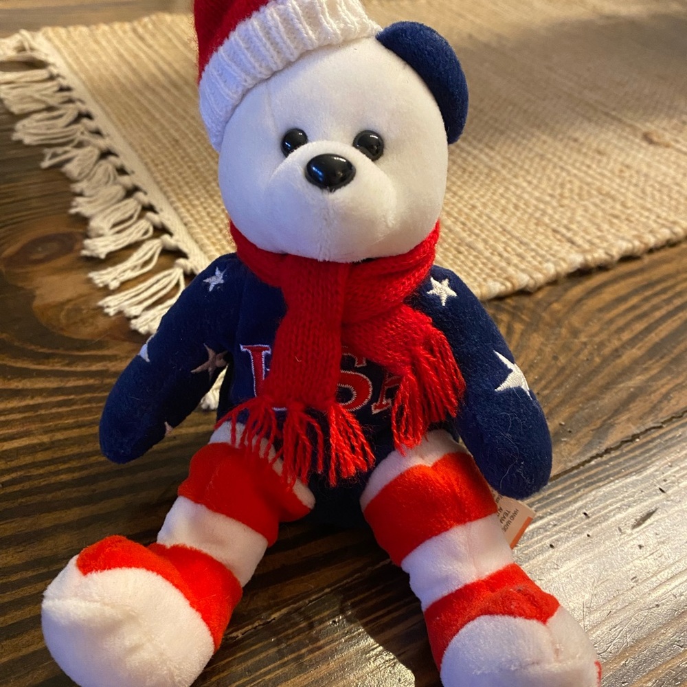 Authentic and collectible Team Beans Happy Holidays USA Bear Plush